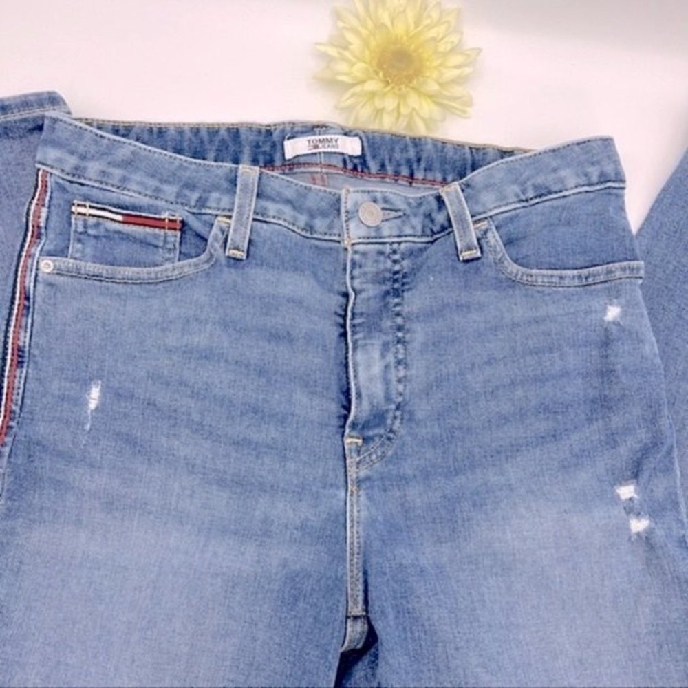 Tommy Jeans High Rise Straight Ankle Jeans  Tribeca Side-Stripe Size 6 - Picture 4 of 15